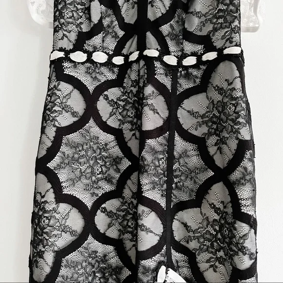 Alexis Emily Black and White Lace Ruffle Cap Sleeve Midi Dress with Side Slit XS - Picture 9 of 16